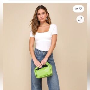 Nwt!!! Lulu's Quintessential Muse White Ribbed Short Sleeve Top, L